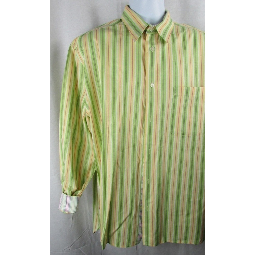 Acorn Bob Goldfeder yellow striped flip cuff Button‎ down Shirt XL Men's
